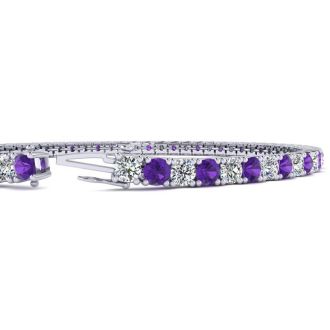 3 1/2 Carat Amethyst And Diamond Tennis Bracelet In 14 Karat White Gold, 6 Inches