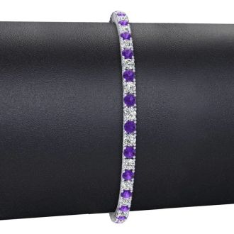 4 1/4 Carat Amethyst And Diamond Tennis Bracelet In 14 Karat White Gold, 7 1/2 Inches