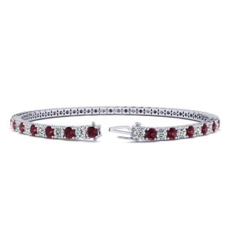Garnet Bracelet: Garnet Jewelry: 3 3/4 Carat Garnet And Diamond Tennis Bracelet In 14 Karat White Gold, 6 Inches