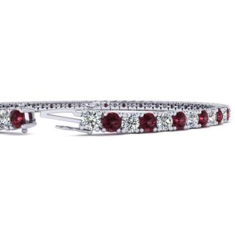 Garnet Bracelet: Garnet Jewelry: 3 3/4 Carat Garnet And Diamond Tennis Bracelet In 14 Karat White Gold, 6 Inches