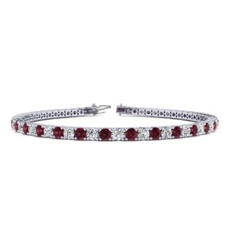 Garnet Bracelet: Garnet Jewelry: 5 1/2 Carat Garnet And Diamond Tennis Bracelet In 14 Karat White Gold, 9 Inches