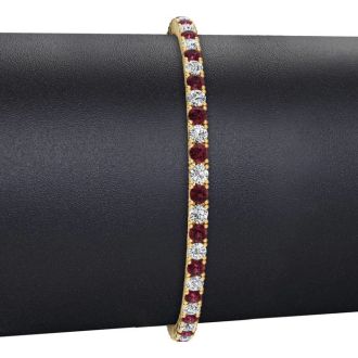Garnet Bracelet: Garnet Jewelry: 4 1/4 Carat Garnet And Diamond Tennis Bracelet In 14 Karat Yellow Gold, 7 Inches