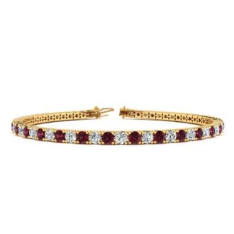 Garnet Bracelet: Garnet Jewelry: 4 1/2 Carat Garnet And Diamond Tennis Bracelet In 14 Karat Yellow Gold, 7 1/2 Inches
