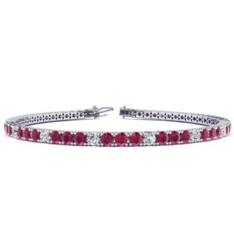 Ruby Bracelet; Ruby Tennis Bracelet; 5 Carat Ruby And Diamond Alternating Tennis Bracelet In 14 Karat White Gold