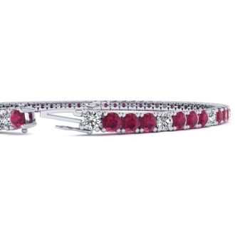 Ruby Bracelet; Ruby Tennis Bracelet; 5 1/4 Carat Ruby And Diamond Alternating Tennis Bracelet In 14 Karat White Gold