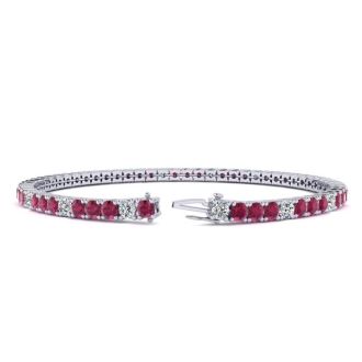 Ruby Bracelet; Ruby Tennis Bracelet; 6 Carat Ruby And Diamond Alternating Tennis Bracelet In 14 Karat White Gold