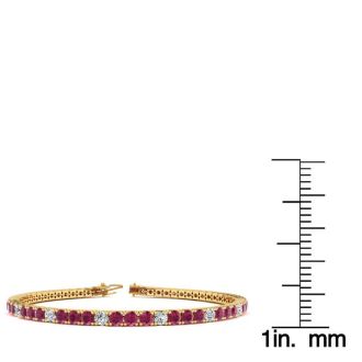 Ruby Bracelet; Ruby Tennis Bracelet; 5 Carat Ruby And Diamond Alternating Tennis Bracelet In 14 Karat Yellow Gold