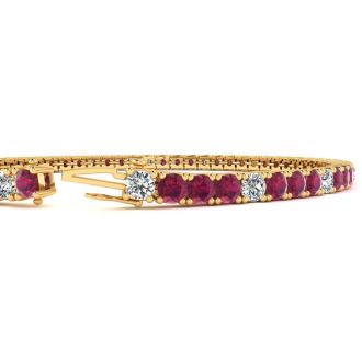 Ruby Bracelet; Ruby Tennis Bracelet; 5 1/4 Carat Ruby And Diamond Alternating Tennis Bracelet In 14 Karat Yellow Gold