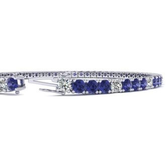 5 Carat Tanzanite And Diamond Alternating Tennis Bracelet In 14 Karat White Gold, 7 Inches