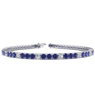 5 1/2 Carat Tanzanite And Diamond Alternating Tennis Bracelet In 14 Karat White Gold, 8 Inches