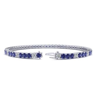 5 1/2 Carat Tanzanite And Diamond Alternating Tennis Bracelet In 14 Karat White Gold, 8 Inches