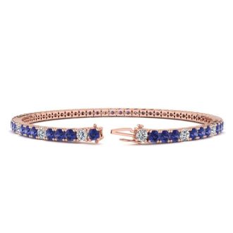 5 Carat Tanzanite And Diamond Alternating Tennis Bracelet In 14 Karat Rose Gold, 7 Inches