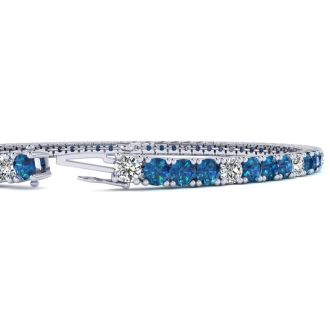 3 1/2 Carat Blue And White Diamond Alternating Tennis Bracelet In 14 Karat White Gold, 6 Inches