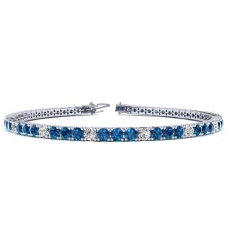 4 Carat Blue And White Diamond Alternating Tennis Bracelet In 14 Karat White Gold, 7 Inches