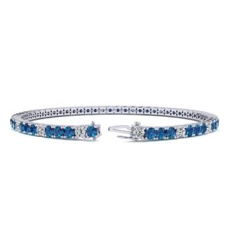 4 Carat Blue And White Diamond Alternating Tennis Bracelet In 14 Karat White Gold, 7 Inches