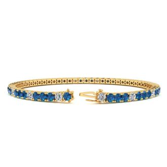 3 1/2 Carat Blue And White Diamond Alternating Tennis Bracelet In 14 Karat Yellow Gold, 6 Inches