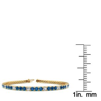 3 1/2 Carat Blue And White Diamond Alternating Tennis Bracelet In 14 Karat Yellow Gold, 6 Inches