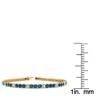 4 Carat Blue And White Diamond Alternating Tennis Bracelet In 14 Karat Yellow Gold, 7 Inches