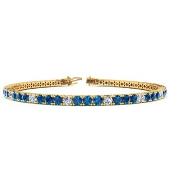 4 3/4 Carat Blue And White Diamond Alternating Tennis Bracelet In 14 Karat Yellow Gold, 8 1/2 Inches