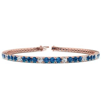 4 Carat Blue And White Diamond Alternating Tennis Bracelet In 14 Karat Rose Gold, 7 Inches