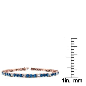 4 Carat Blue And White Diamond Alternating Tennis Bracelet In 14 Karat Rose Gold, 7 Inches