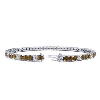 4 Carat Chocolate Bar Brown Champagne And White Diamond Alternating Tennis Bracelet In 14 Karat White Gold, 7 Inches