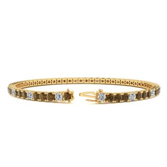 3 1/2 Carat Chocolate Bar Brown Champagne And White Diamond Alternating Tennis Bracelet In 14 Karat Yellow Gold, 6 1/2 Inches
