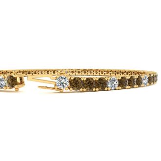 4 Carat Chocolate Bar Brown Champagne And White Diamond Alternating Tennis Bracelet In 14 Karat Yellow Gold, 7 Inches