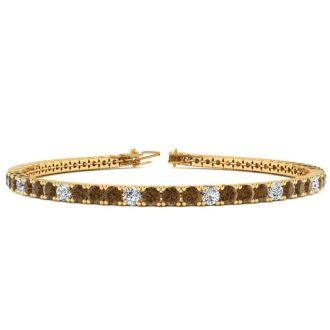 4 1/4 Carat Chocolate Bar Brown Champagne And White Diamond Alternating Tennis Bracelet In 14 Karat Yellow Gold, 7 1/2 Inches