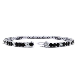 4 Carat Black And White Diamond Alternating Tennis Bracelet In 14 Karat White Gold, 7 Inches