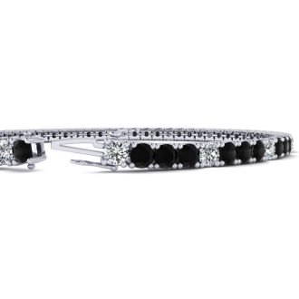 4 Carat Black And White Diamond Alternating Tennis Bracelet In 14 Karat White Gold, 7 Inches