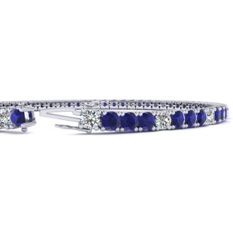 5 Carat Sapphire And Diamond Alternating Tennis Bracelet In 14 Karat White Gold, 7 Inches