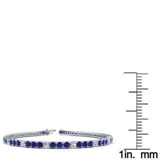 6 Carat Sapphire And Diamond Alternating Tennis Bracelet In 14 Karat White Gold, 8 1/2 Inches