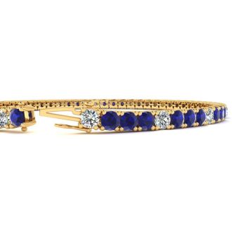 4 1/3 Carat Sapphire And Diamond Alternating Tennis Bracelet In 14 Karat Yellow Gold, 6 Inches