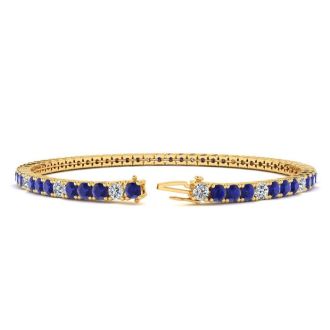 5 Carat Sapphire And Diamond Alternating Tennis Bracelet In 14 Karat Yellow Gold, 7 Inches