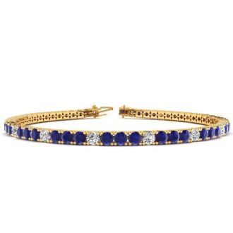6 1/3 Carat Sapphire And Diamond Alternating Tennis Bracelet In 14 Karat Yellow Gold, 9 Inches
