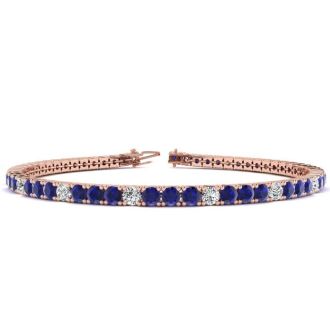 5 Carat Sapphire And Diamond Alternating Tennis Bracelet In 14 Karat Rose Gold, 7 Inches
