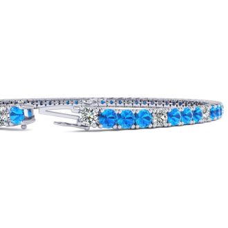 5 Carat Blue Topaz And Diamond Alternating Tennis Bracelet In 14 Karat White Gold, 7 Inches