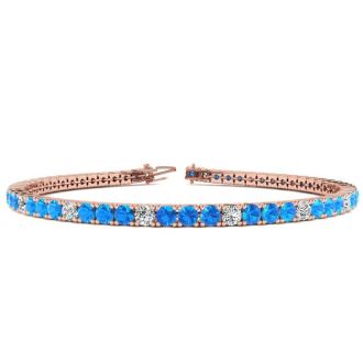 5 Carat Blue Topaz And Diamond Alternating Tennis Bracelet In 14 Karat Rose Gold, 7 Inches