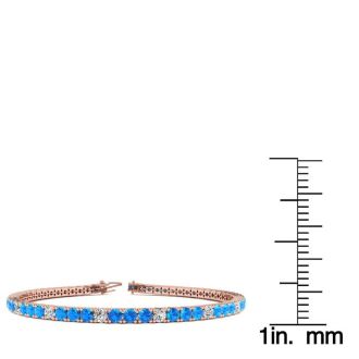 5 Carat Blue Topaz And Diamond Alternating Tennis Bracelet In 14 Karat Rose Gold, 7 Inches