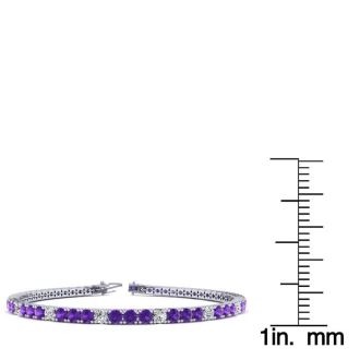 4 Carat Amethyst And Diamond Alternating Tennis Bracelet In 14 Karat White Gold, 7 Inches