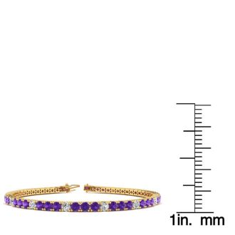 4 Carat Amethyst And Diamond Alternating Tennis Bracelet In 14 Karat Yellow Gold, 7 Inches