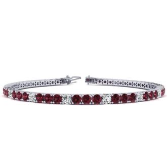 Garnet Bracelet: Garnet Jewelry: 4 Carat Garnet And Diamond Alternating Tennis Bracelet In 14 Karat White Gold, 6 1/2 Inches