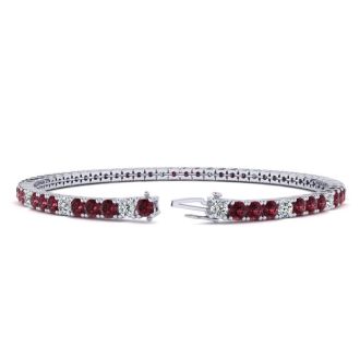 Garnet Bracelet: Garnet Jewelry: 4 1/3 Carat Garnet And Diamond Alternating Tennis Bracelet In 14 Karat White Gold, 7 Inches