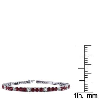 Garnet Bracelet: Garnet Jewelry: 4 1/3 Carat Garnet And Diamond Alternating Tennis Bracelet In 14 Karat White Gold, 7 Inches