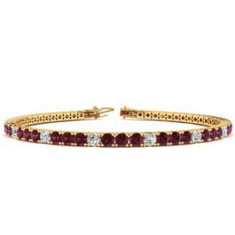 Garnet Bracelet: Garnet Jewelry: 4 1/3 Carat Garnet And Diamond Alternating Tennis Bracelet In 14 Karat Yellow Gold, 7 Inches