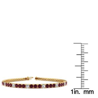Garnet Bracelet: Garnet Jewelry: 4 3/4 Carat Garnet And Diamond Alternating Tennis Bracelet In 14 Karat Yellow Gold, 7 1/2 Inches