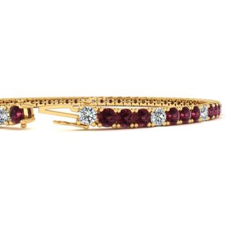 Garnet Bracelet: Garnet Jewelry: 5 2/3 Carat Garnet And Diamond Alternating Tennis Bracelet In 14 Karat Yellow Gold, 9 Inches