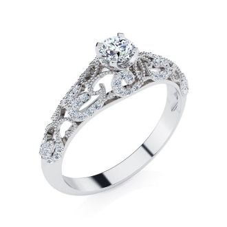 1/2 Carat Vintage Diamond Engagement Ring In 14 Karat White Gold