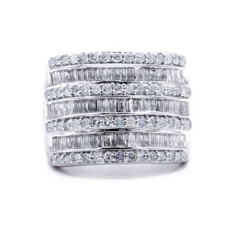 2 Carat Baguette and Round Diamond Band Ring In Sterling Silver. This Is A Wide, Amazing, Gorgeous Diamond Band Ring!
